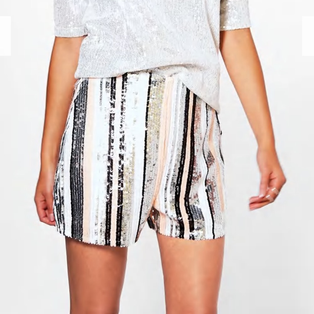 BooHoo Night Anna Sequin Striped Shorts